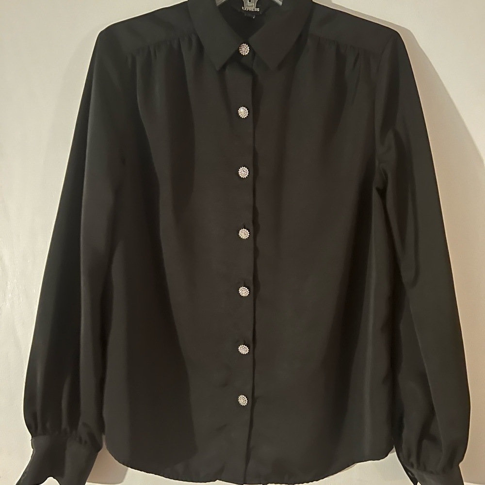 Black Satin Button Up Blouse!